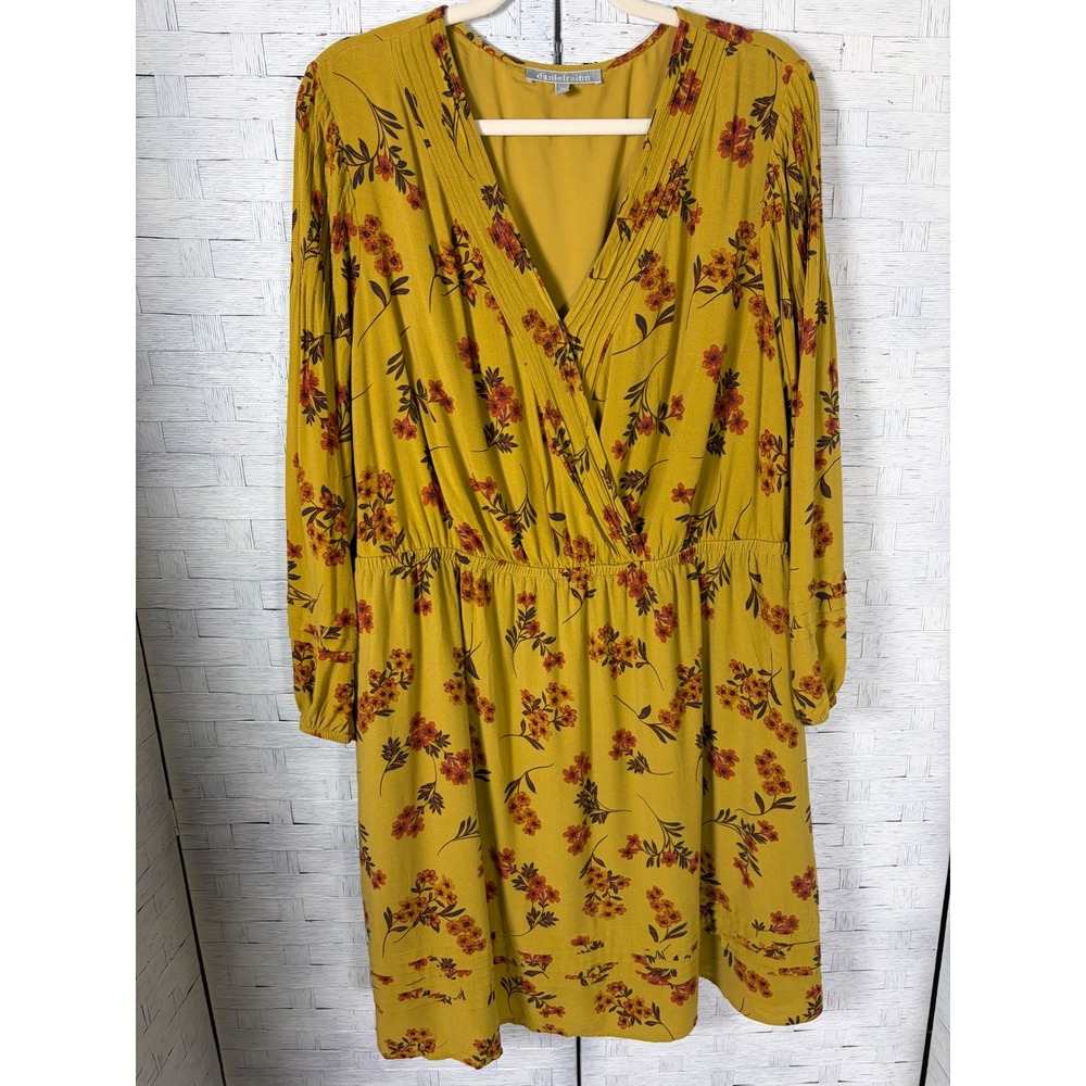 Daniel Rainn Womens Dress Mini Floral Long Sleeve V-Neck Bohemian Plus Size